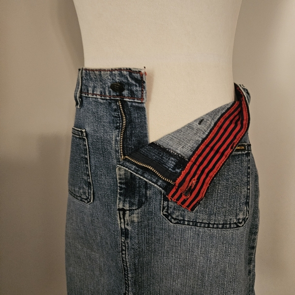 Polo Jeans Co~ Patch Pocket  Knee Skirt~ Vintage ~ Size 6~Red Stiching - Picture 6 of 15